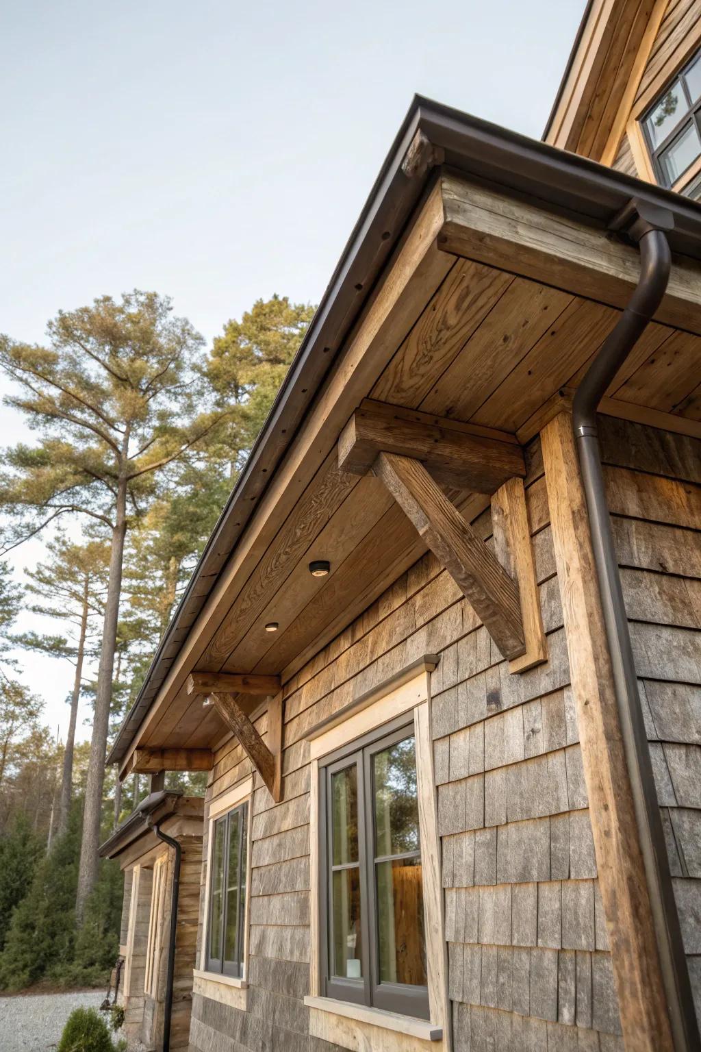 Warm wooden soffit and fascia bring natural elegance to any home.