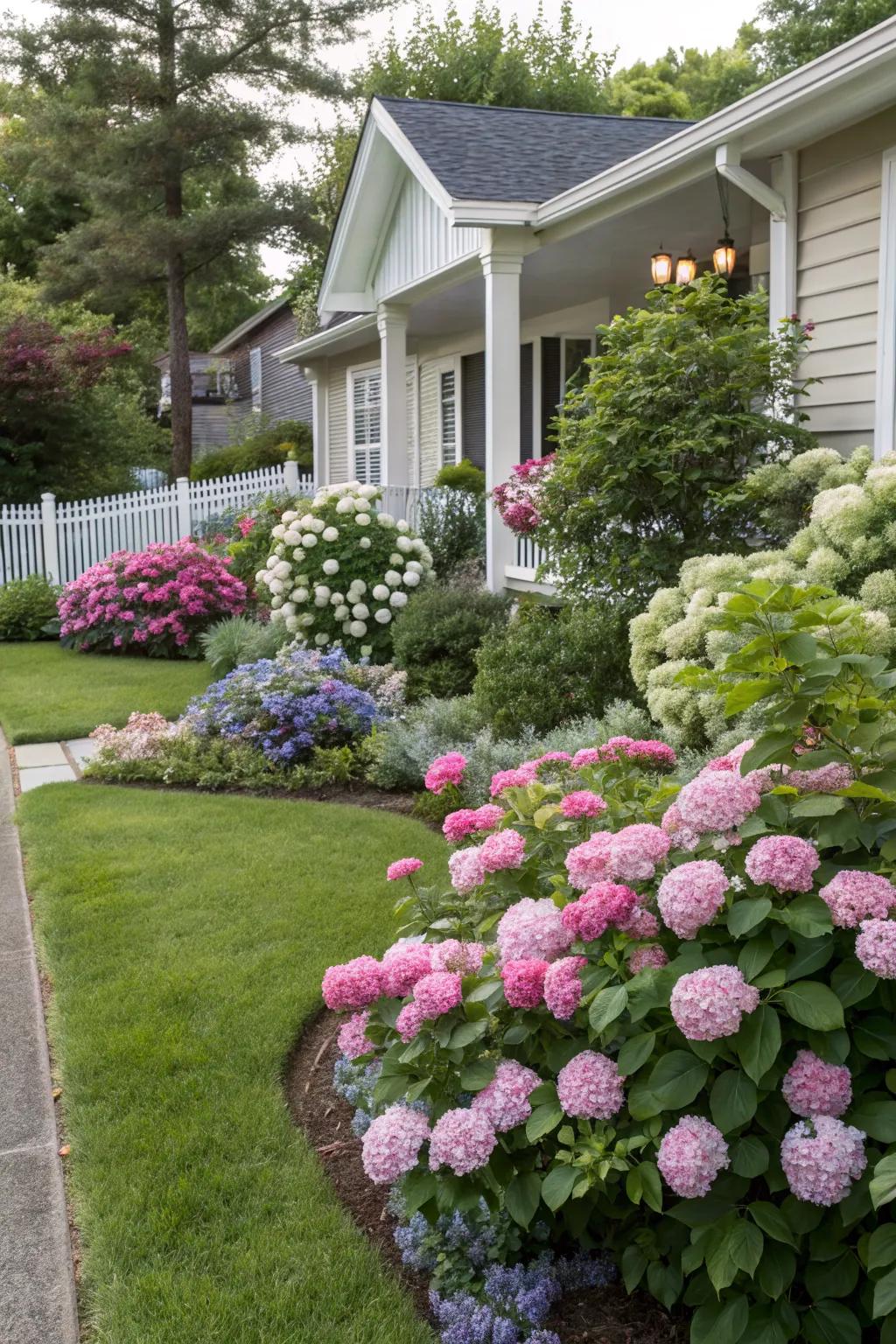 Ornamental plants adding color and fragrance to a Southern front yard.