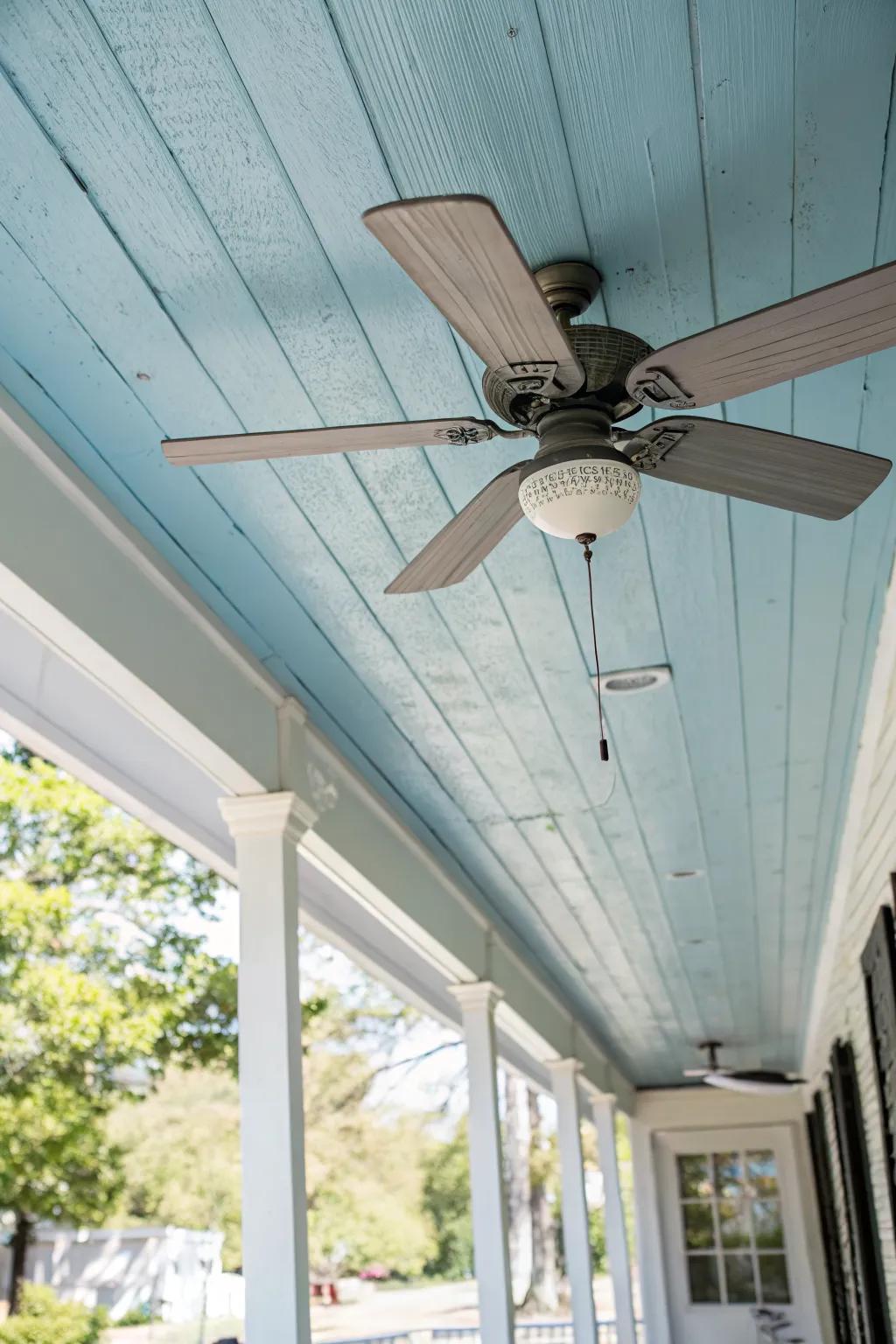 A haint blue ceiling is a classic Southern touch that brings serenity to your porch.