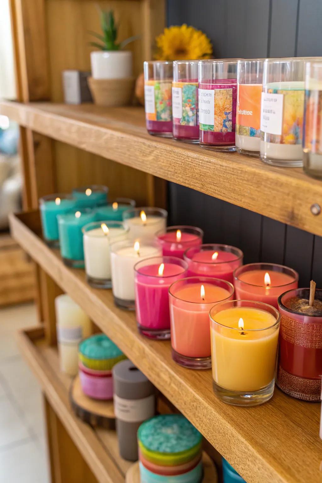 Scented candles adding a warm and calming atmosphere to any space.