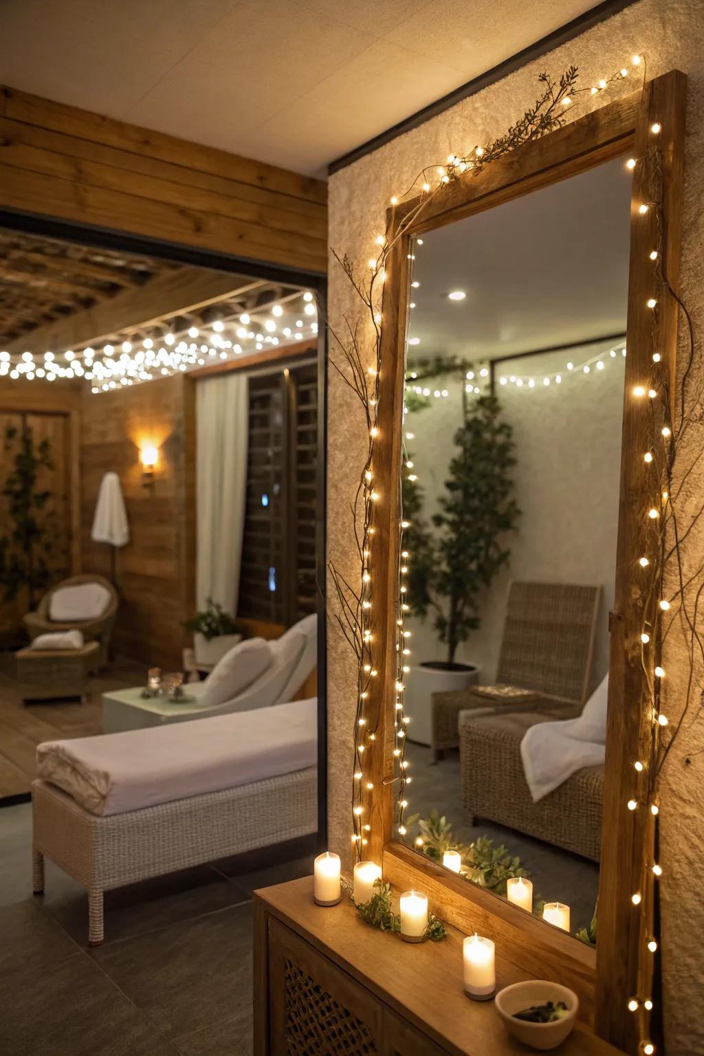 Create a calming atmosphere with soft, warm lighting.