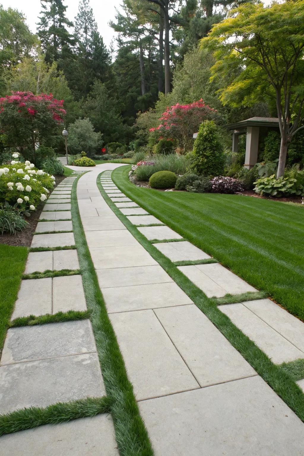 Concrete and turf create a clean and modern driveway look.