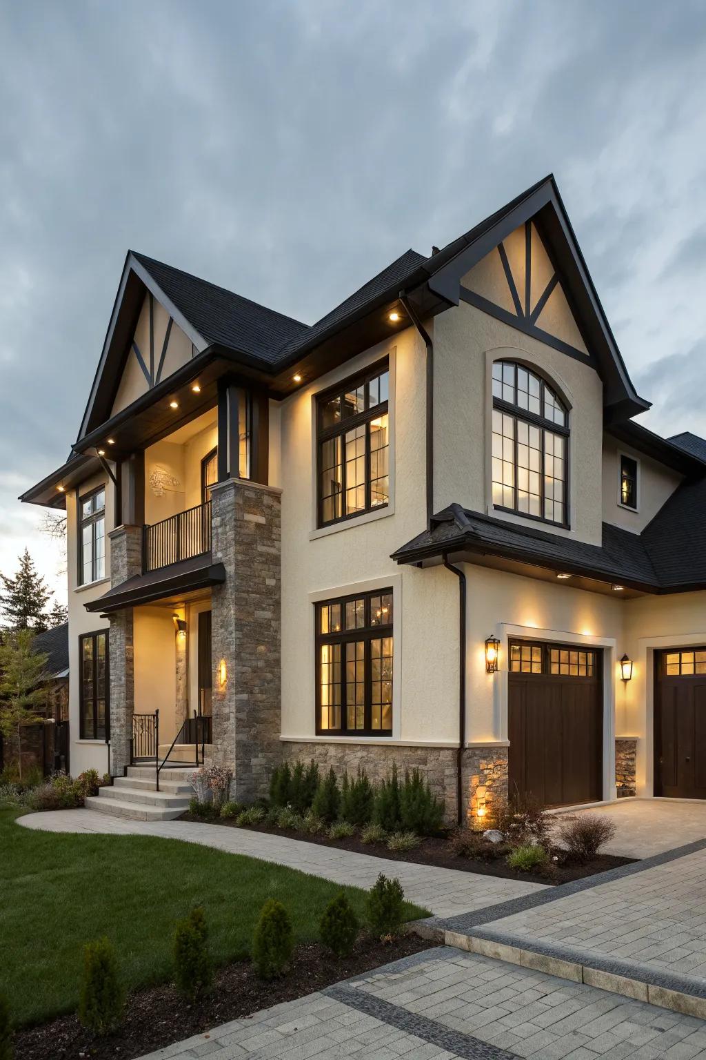 Bold contrasts bring out the unique architecture of split-level homes.