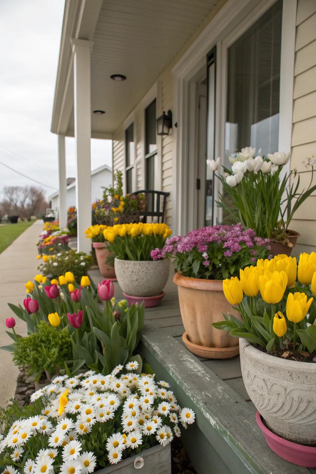 Potted plants bring a burst of color to your spring porch.