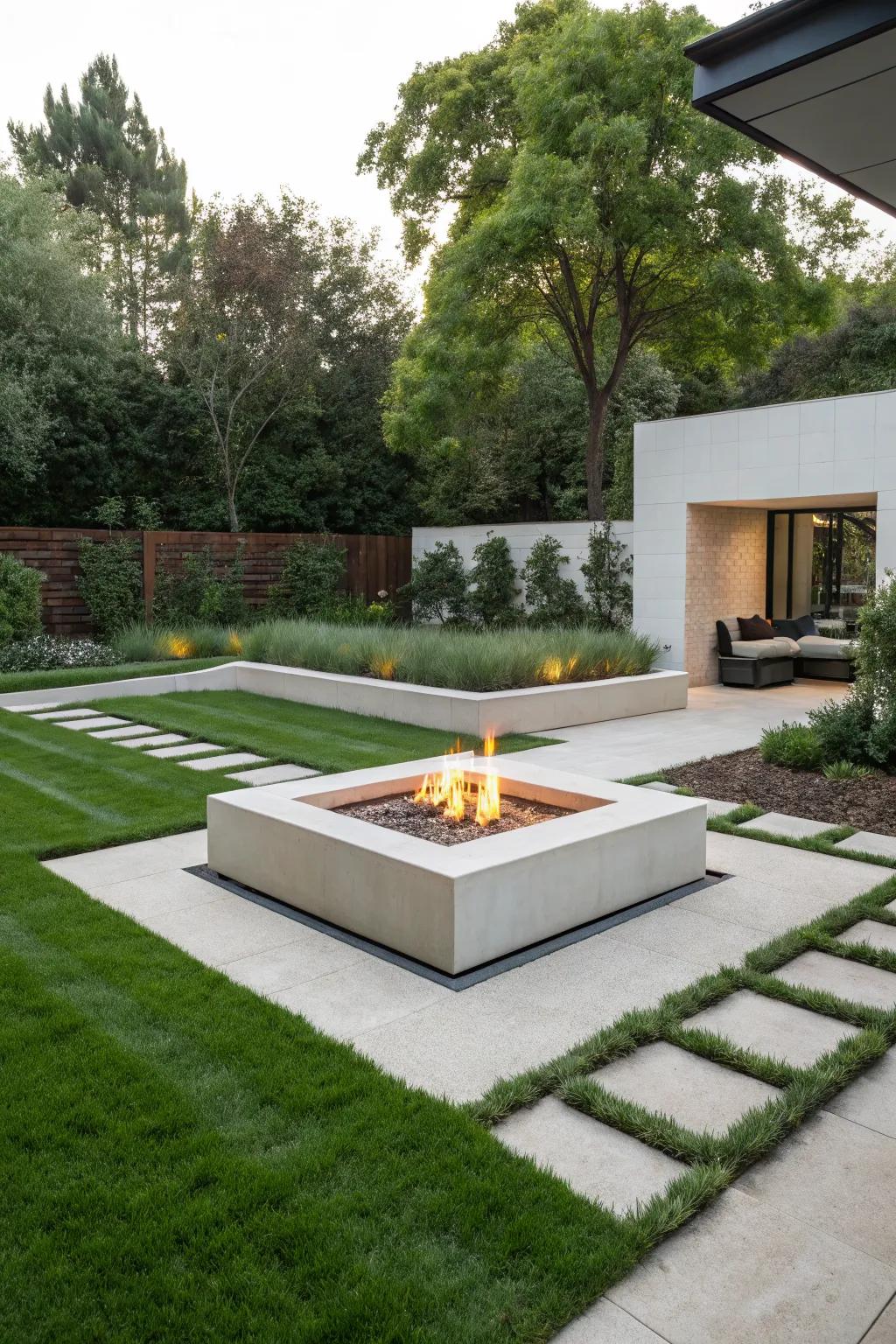 Sleek and stylish, this minimalist fire pit is perfect for modern gardens.