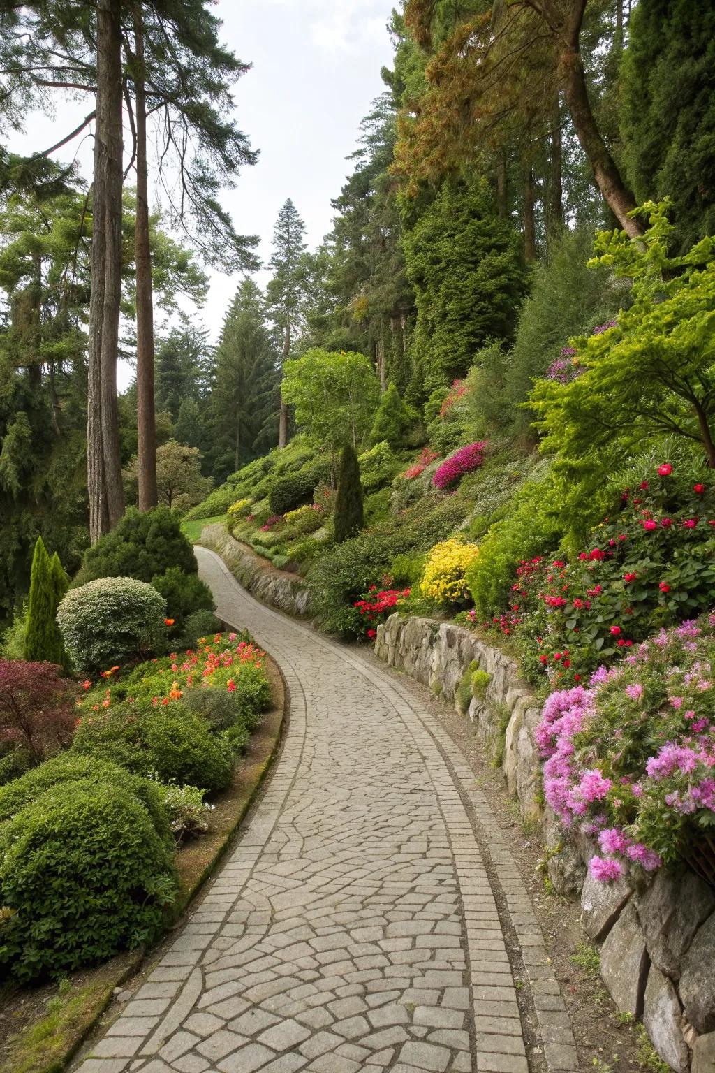 Stone pathways provide elegance and ease of access.