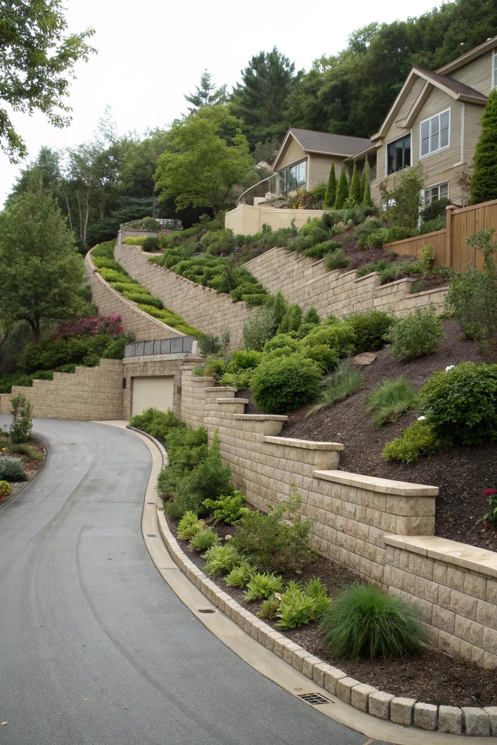 Terracing with retaining walls creates a functional and beautiful multi-level design.