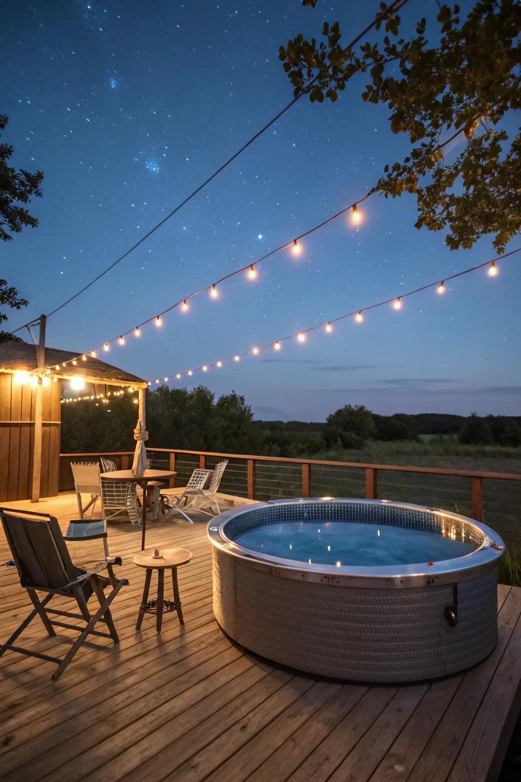 String lights create a magical nighttime retreat.