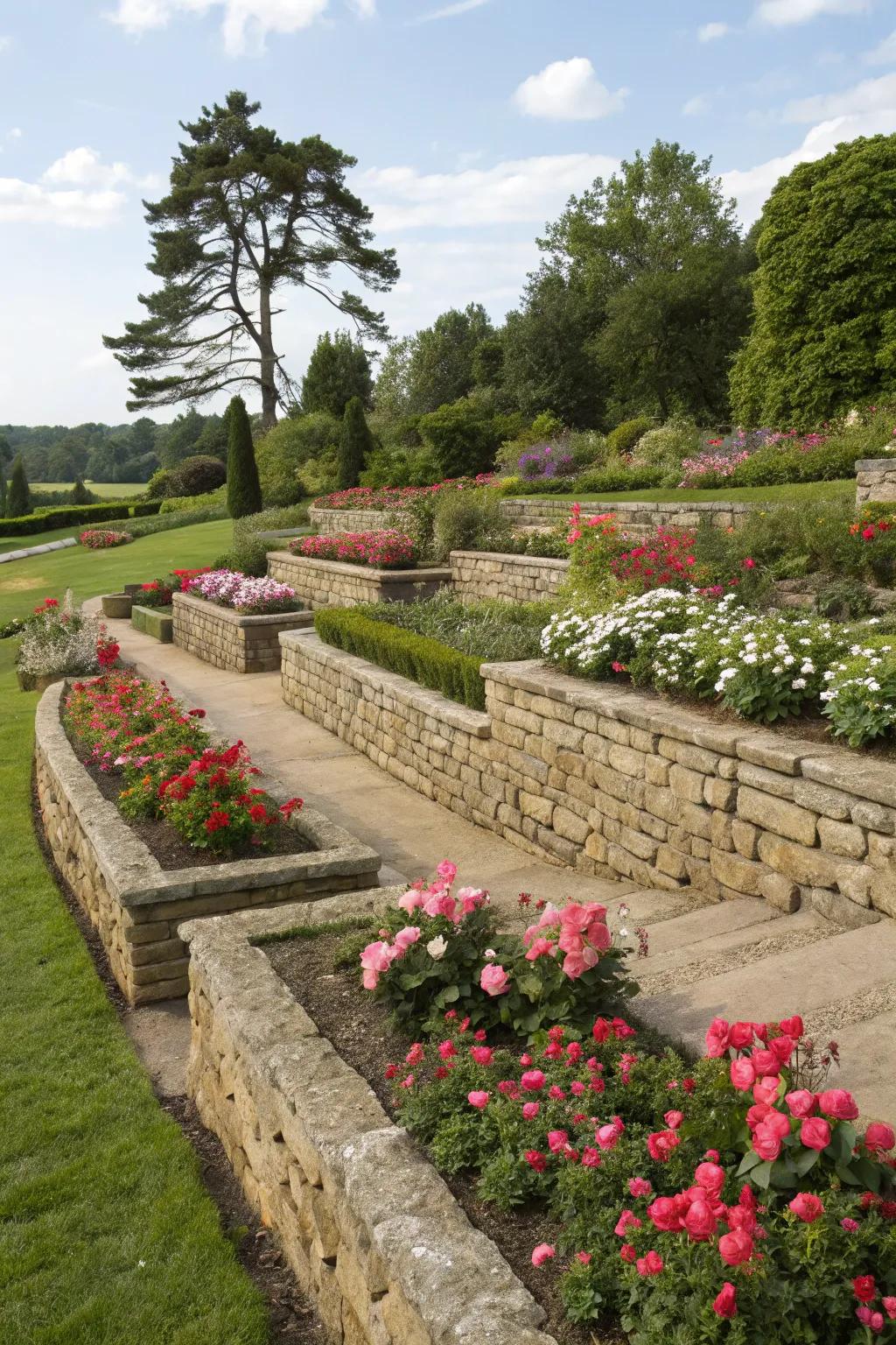 Layered stone walls add depth and sophistication.