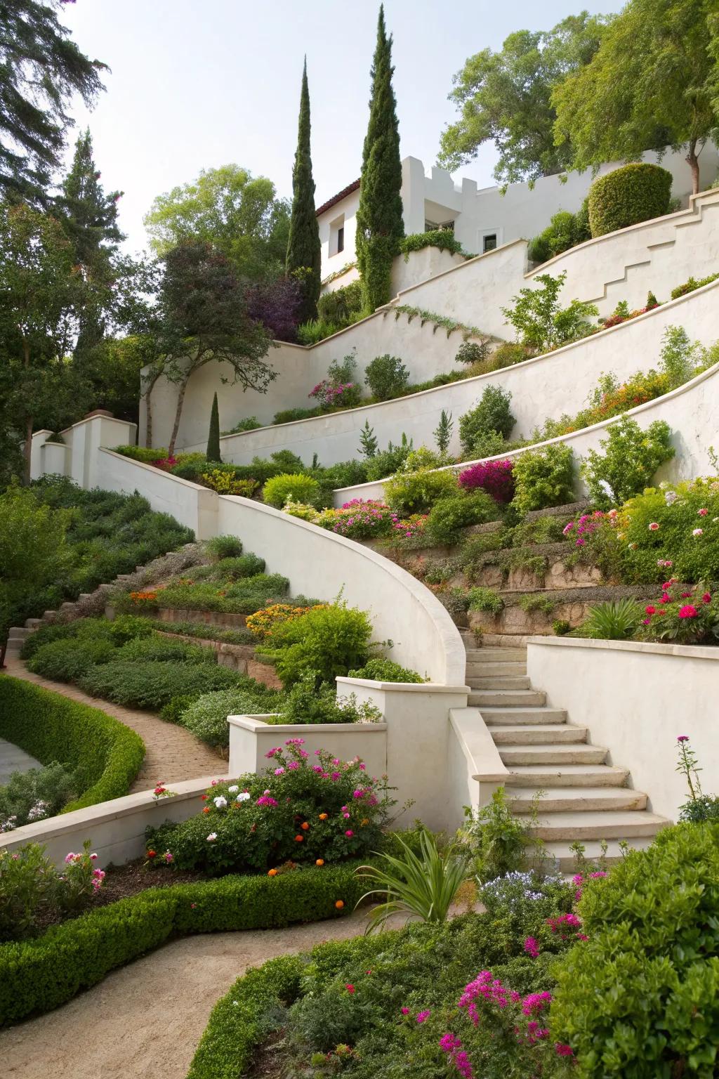 Versatile multi-level terraces enhance your garden's layout.