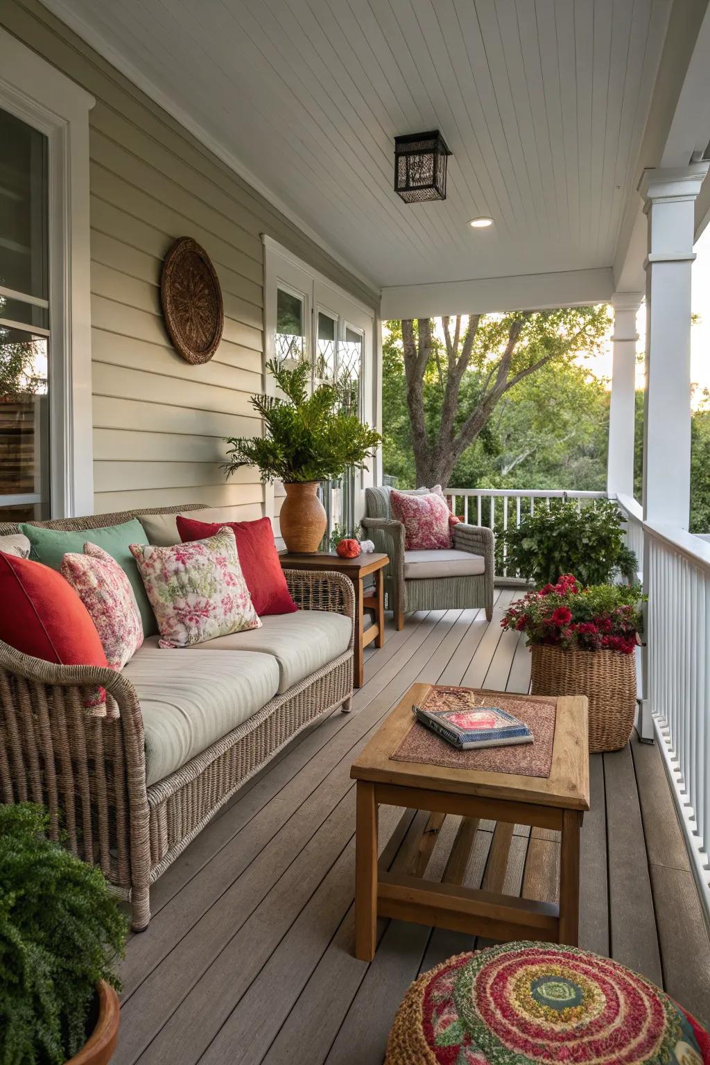 A welcoming seating area with cozy chairs and vibrant cushions.