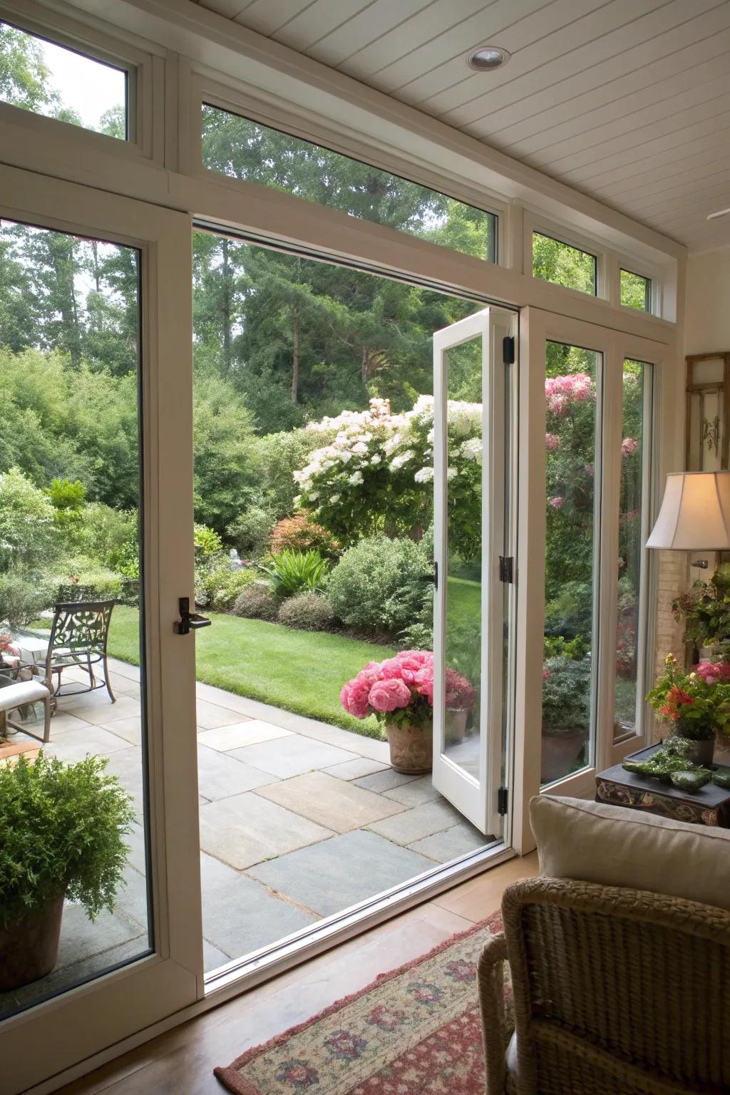 Sliding doors enhance the indoor-outdoor connection.