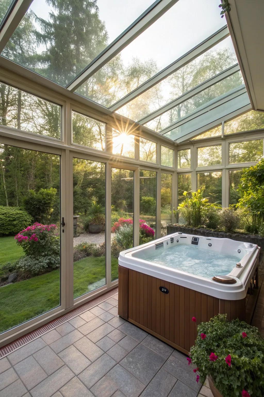 Experience nature with panoramic garden views from your sunroom.