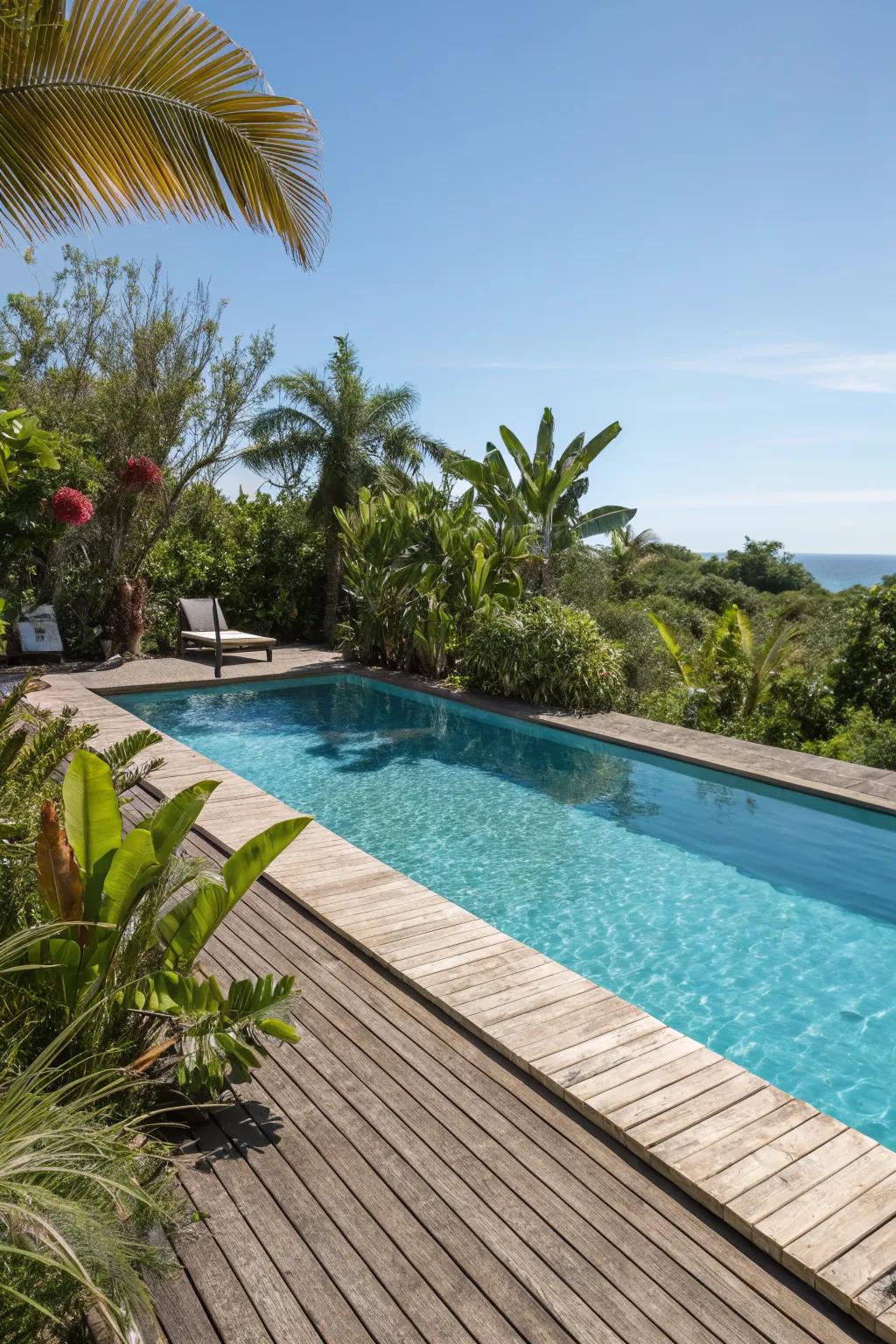 Wood decking adds a warm, inviting touch to any pool area.