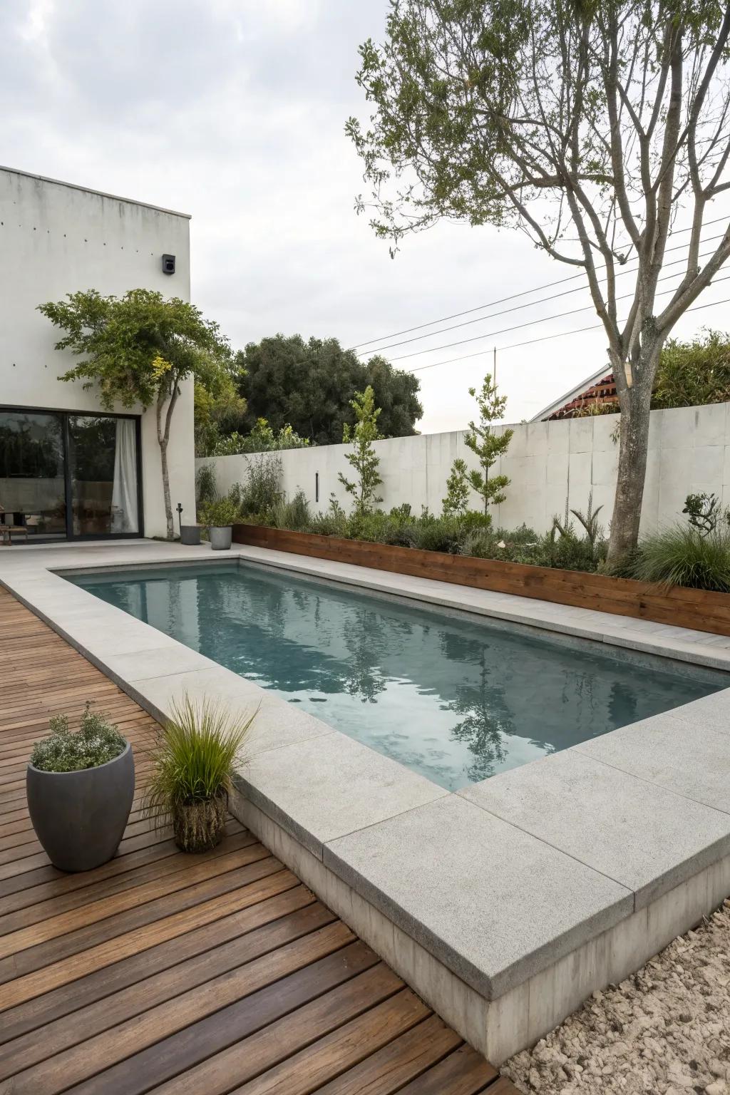 Concrete coping for a modern minimalist pool design.