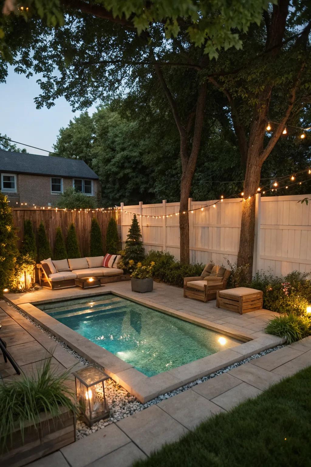 A charming cocktail pool in a small backyard, perfect for intimate gatherings.