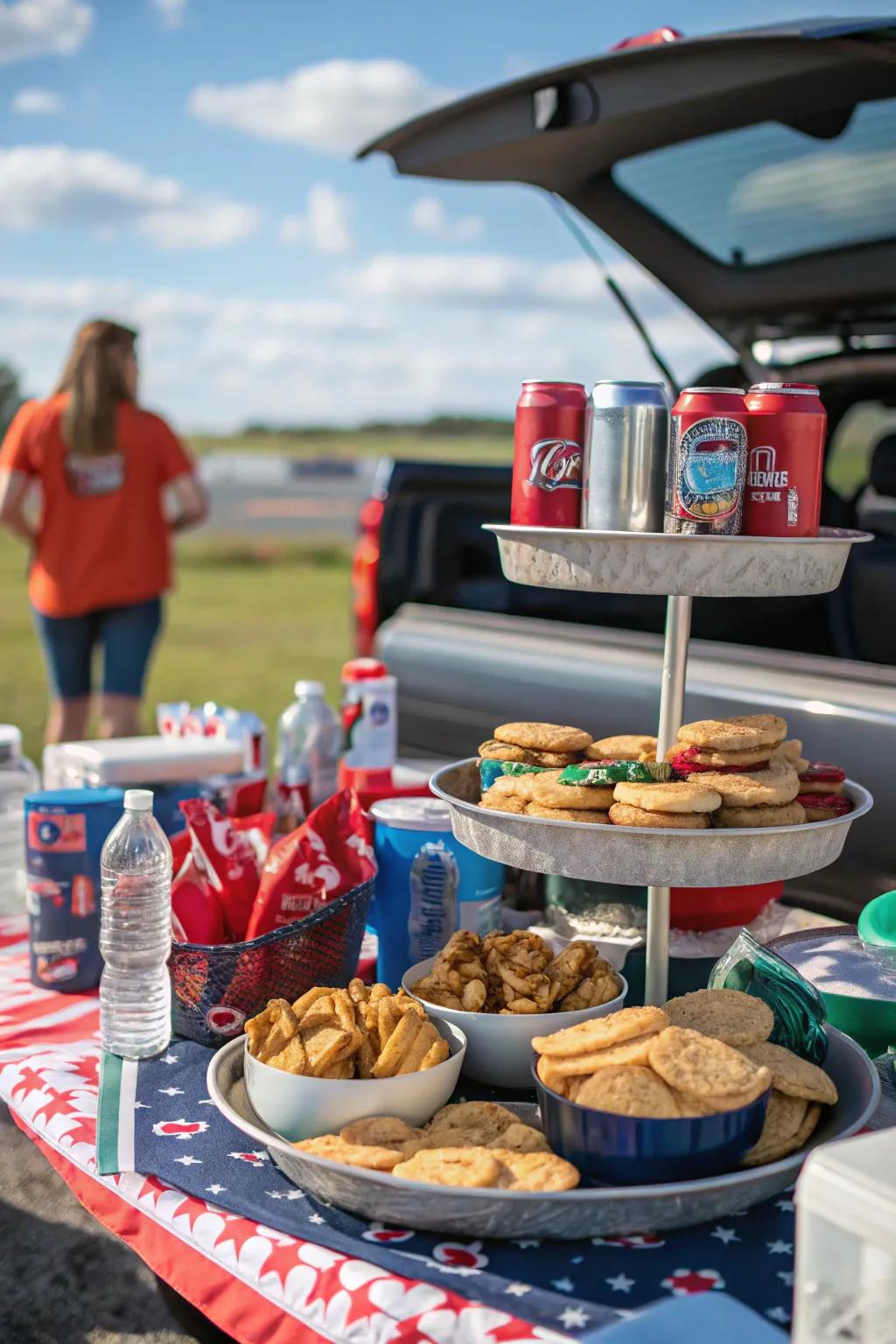 Elevate your tailgate with a creatively arranged snack table.
