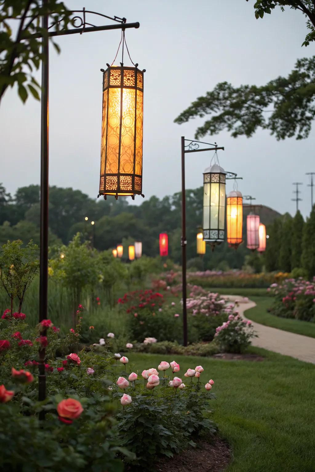 Create a magical evening ambiance with hanging lanterns.