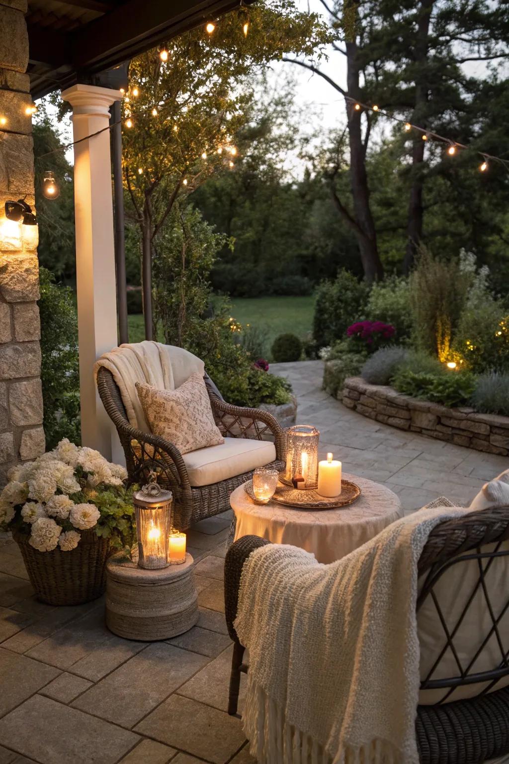 A cozy nook for relaxation and unwinding in your garden retreat.