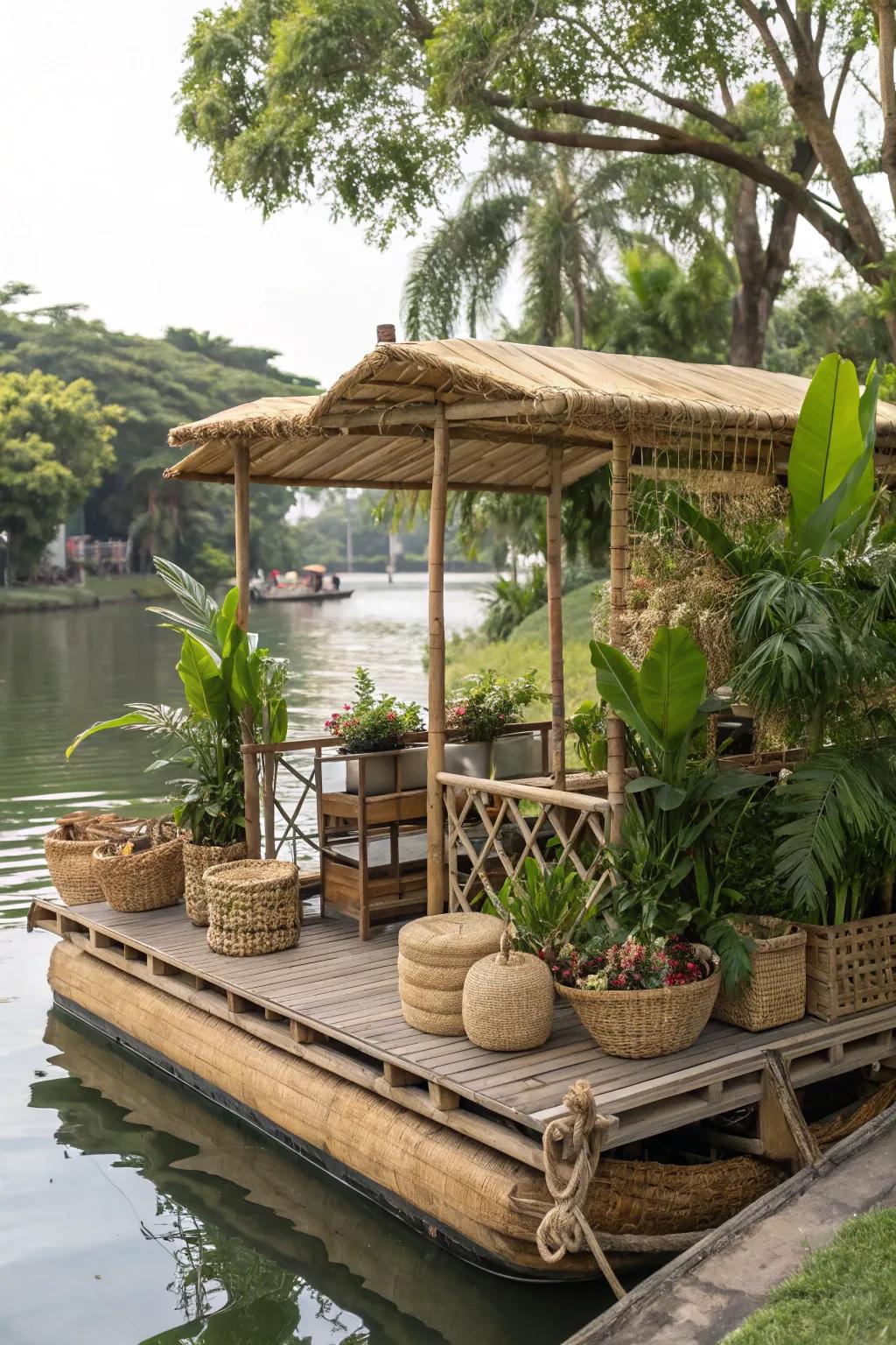 Bring the island vibe to your pontoon with natural materials.