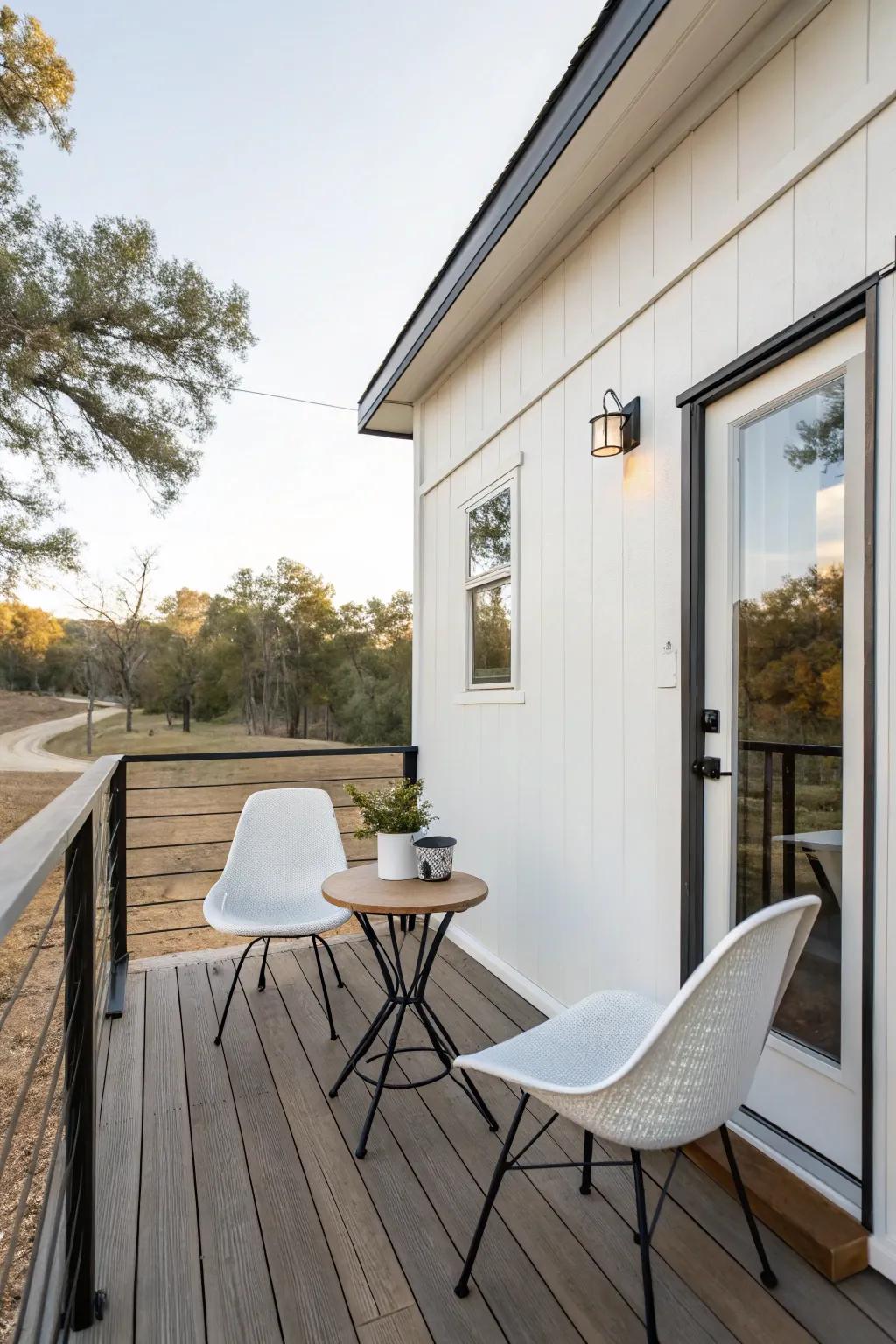 Sleek furniture keeps the deck spacious and inviting.