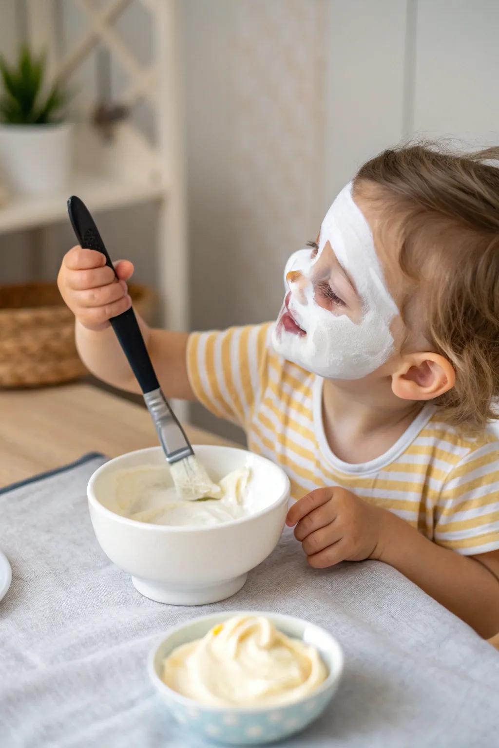 Gentle yogurt face masks make for fun and safe spa play.