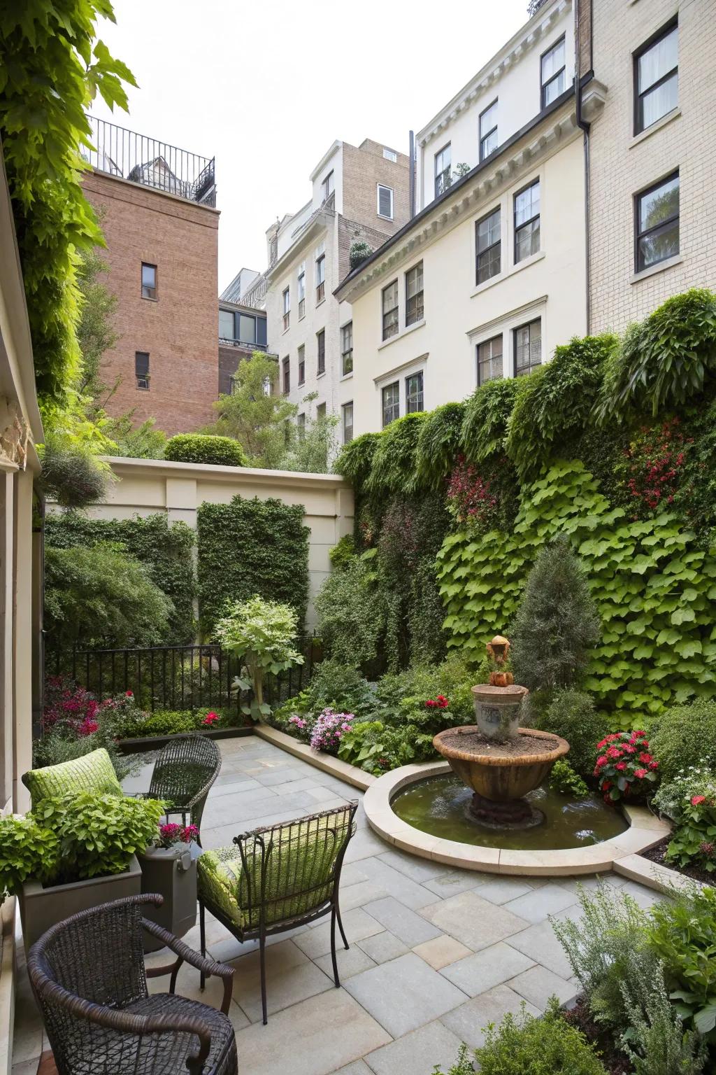 Vertical gardens bring vibrancy and life to townhouse courtyard walls.