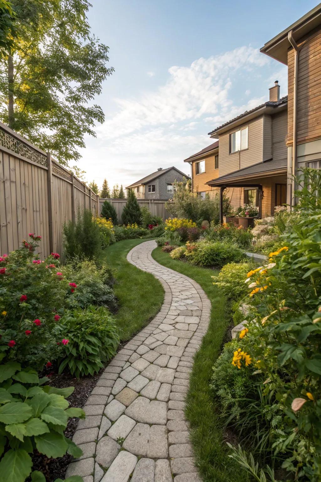 A winding pathway adds depth and intrigue to small spaces.