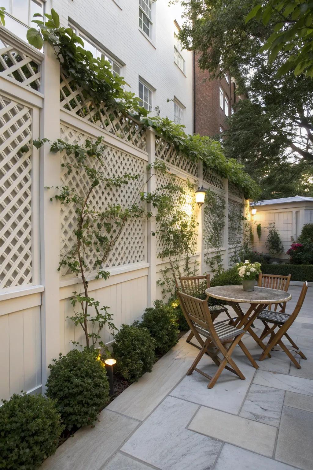 A lattice fence is both functional and decorative.