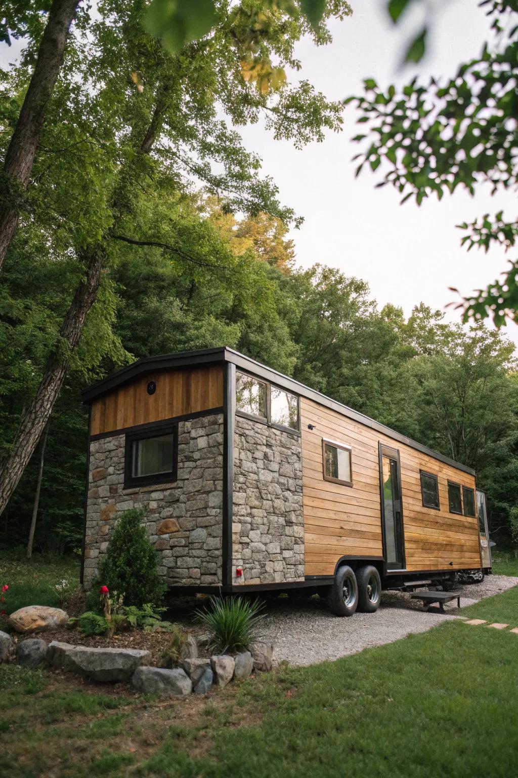 Stone and wood accents on a trailer