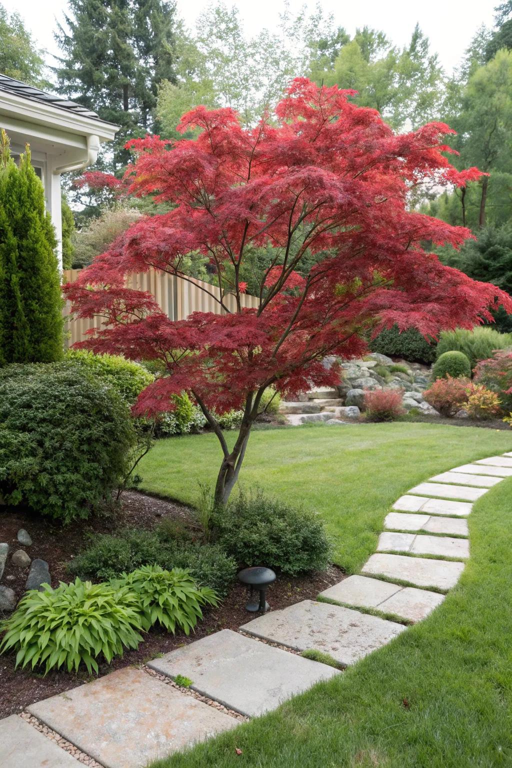 Japanese Maples add elegance and color to front yard landscapes.
