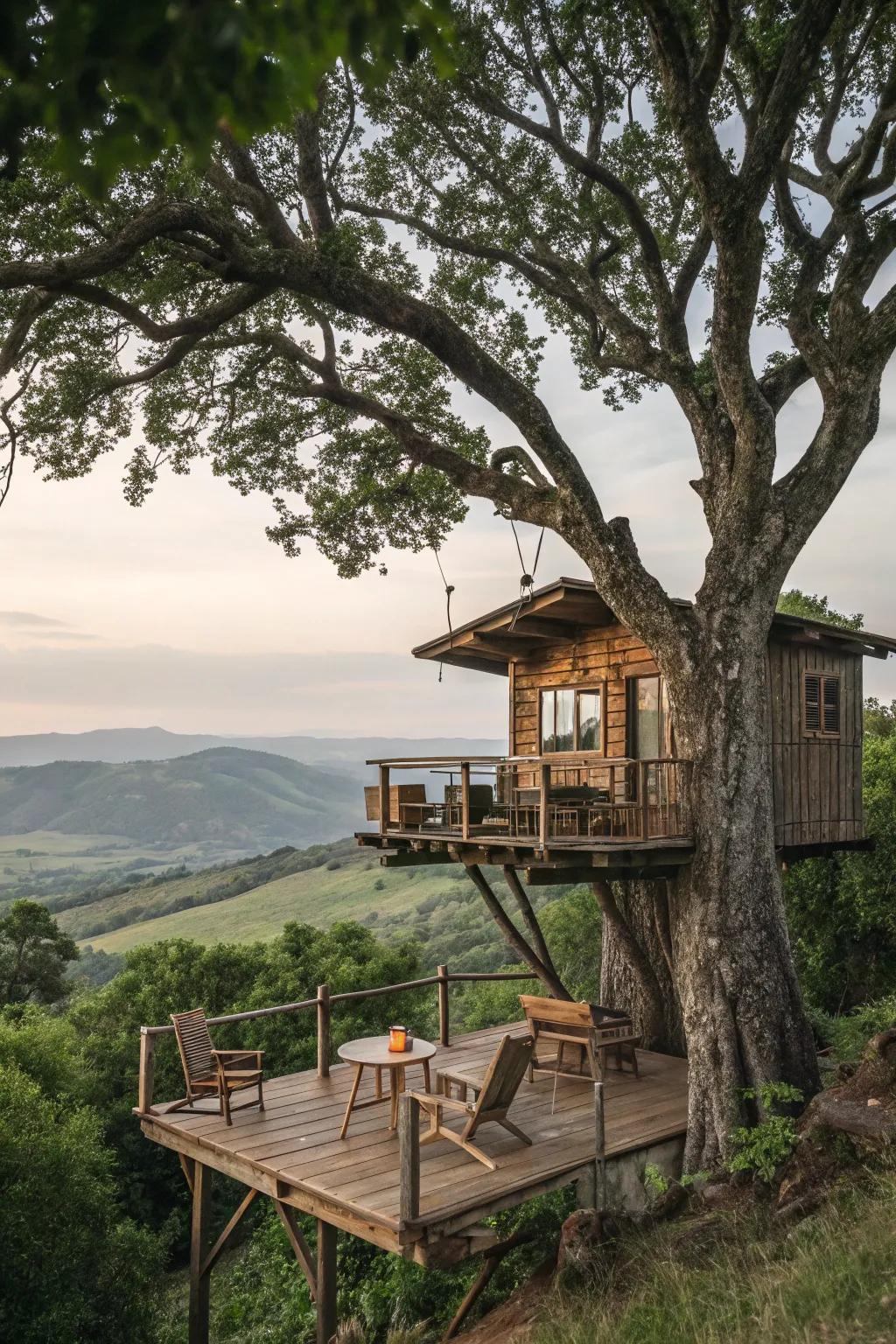 An elevated platform providing a stunning view from the tree house.