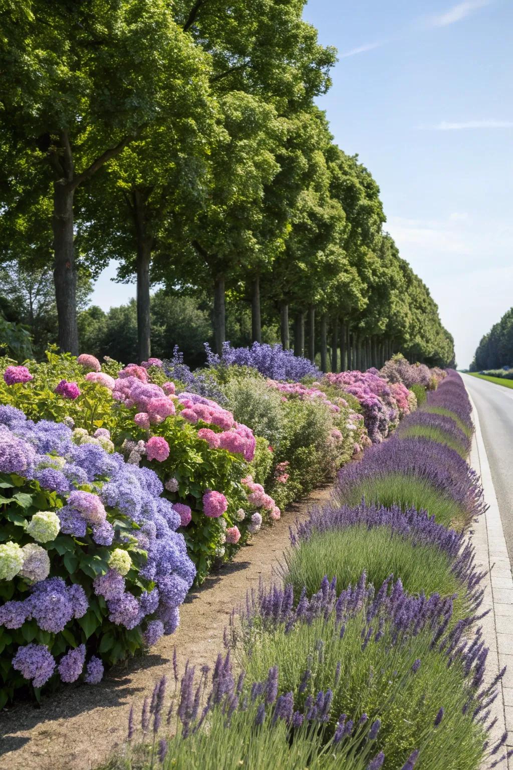 Add color with vibrant flower beds along your tree line.