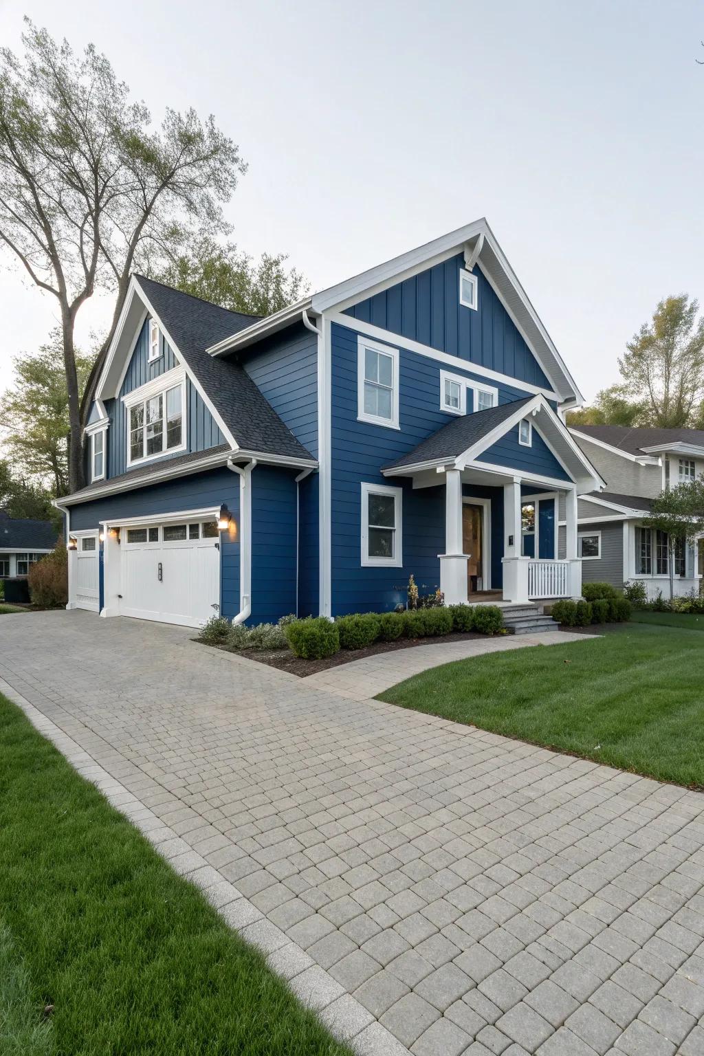 Deep blues create a striking and elegant exterior.
