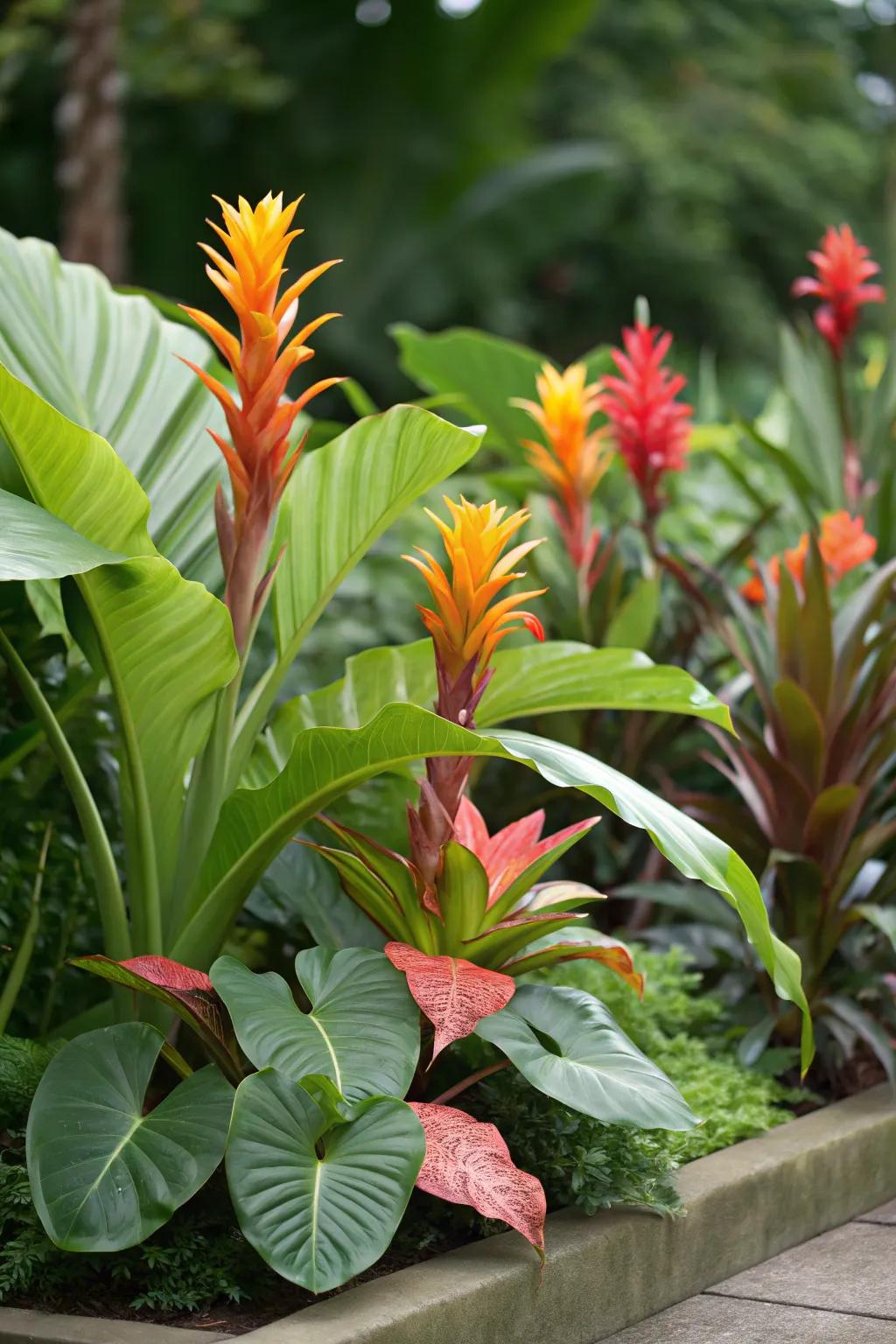 Layered plants create depth and lushness.