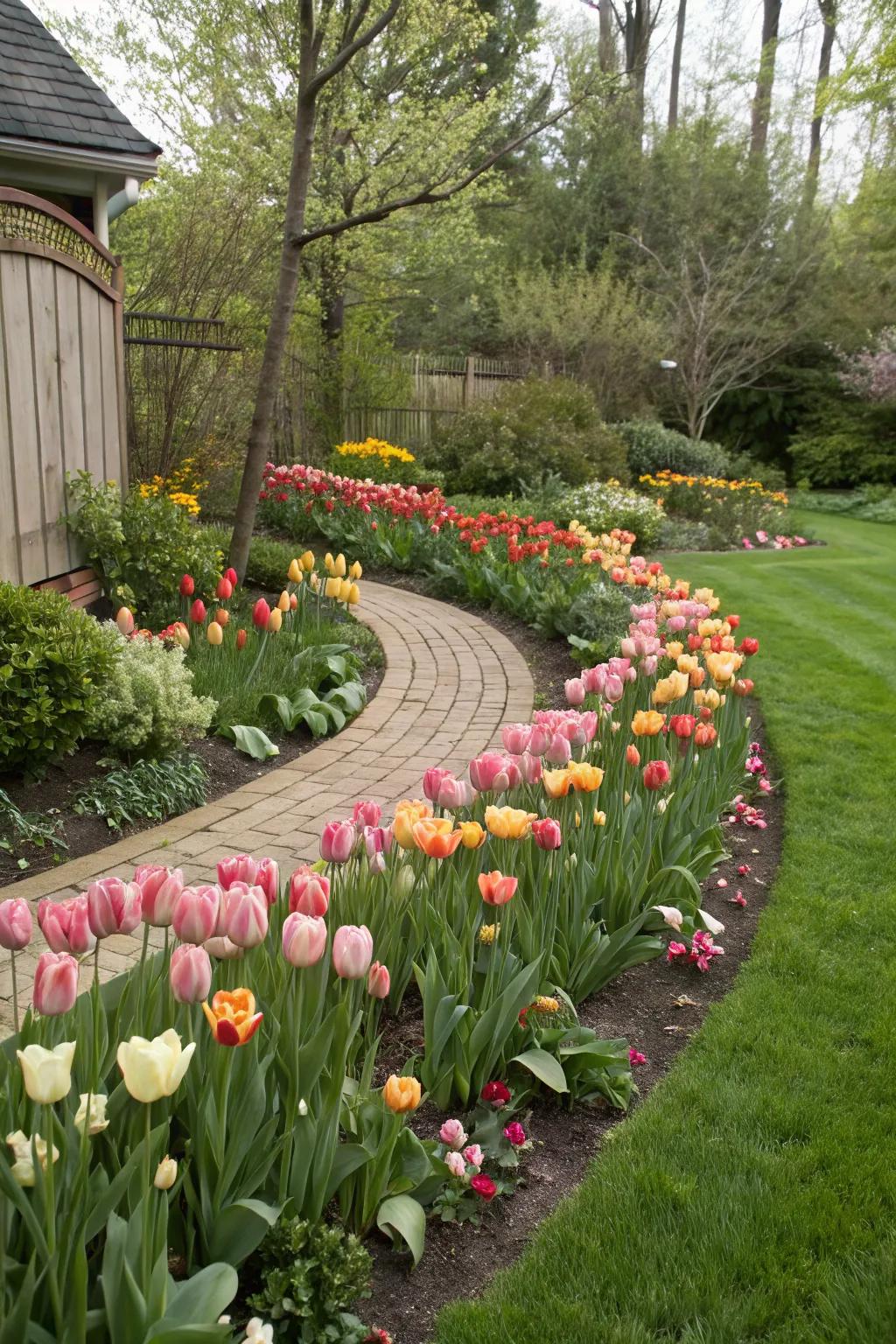 Curved beds filled with tulips bring a whimsical touch to your garden.