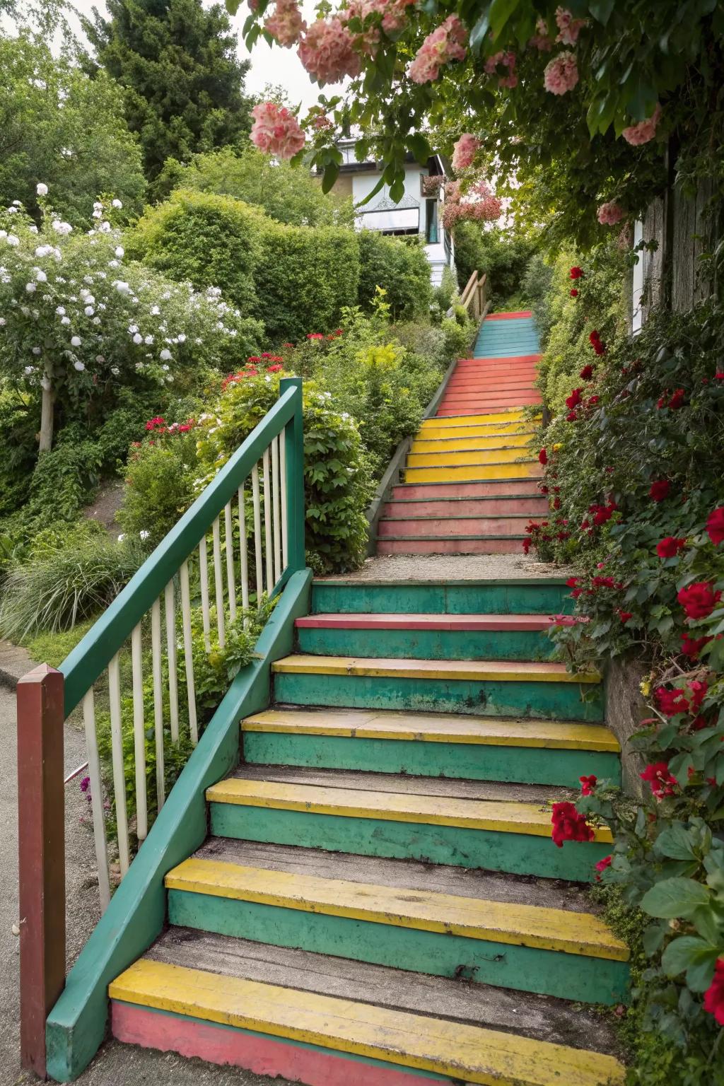 Contrasting color accents on deck stairs provide a stylish and safe solution.