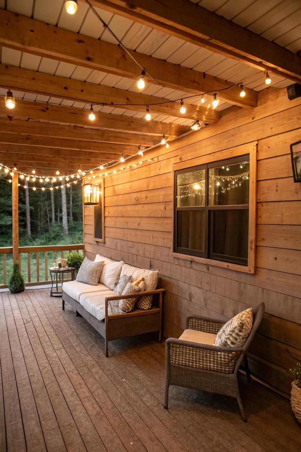 Wood paneling brings a rustic charm to your under-deck space.