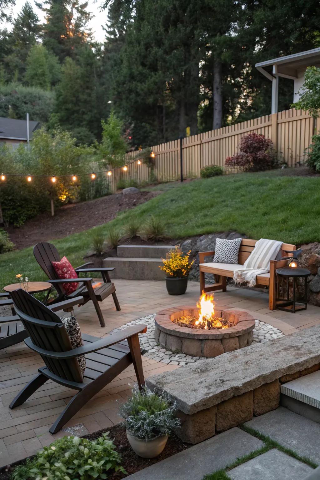 Gather around a warm fire pit, even on a slope.