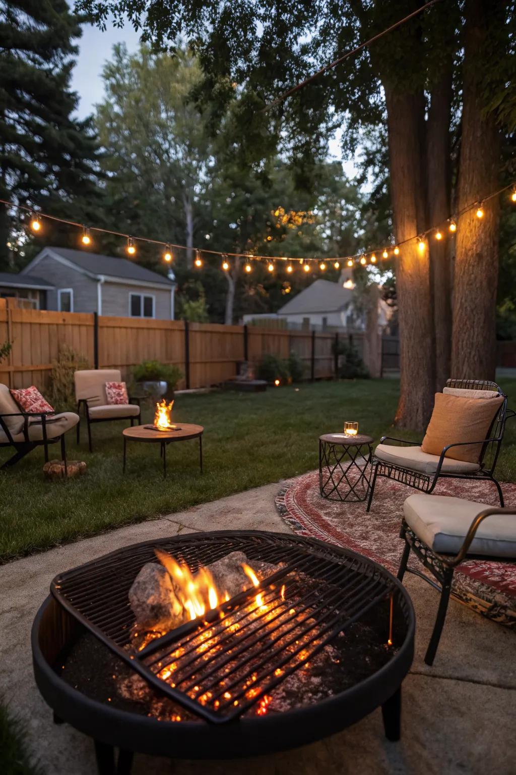 Grill with a twist using a fire pit for a memorable BBQ experience.