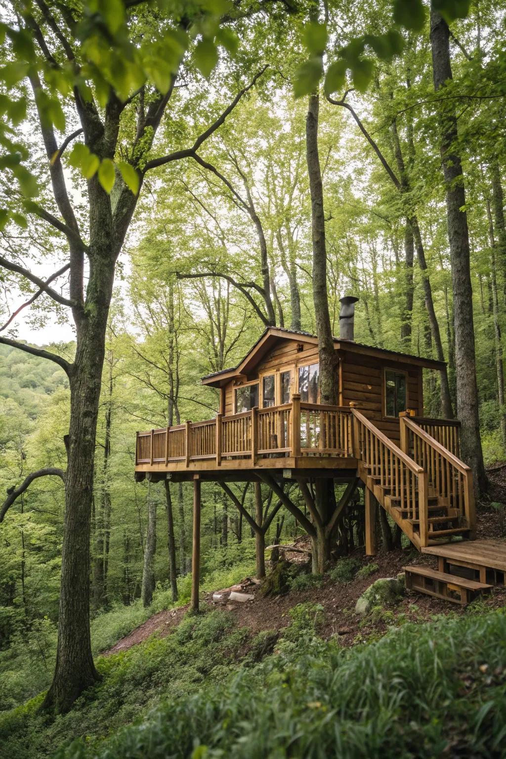 Treehouse cabins offer a whimsical escape amidst nature.