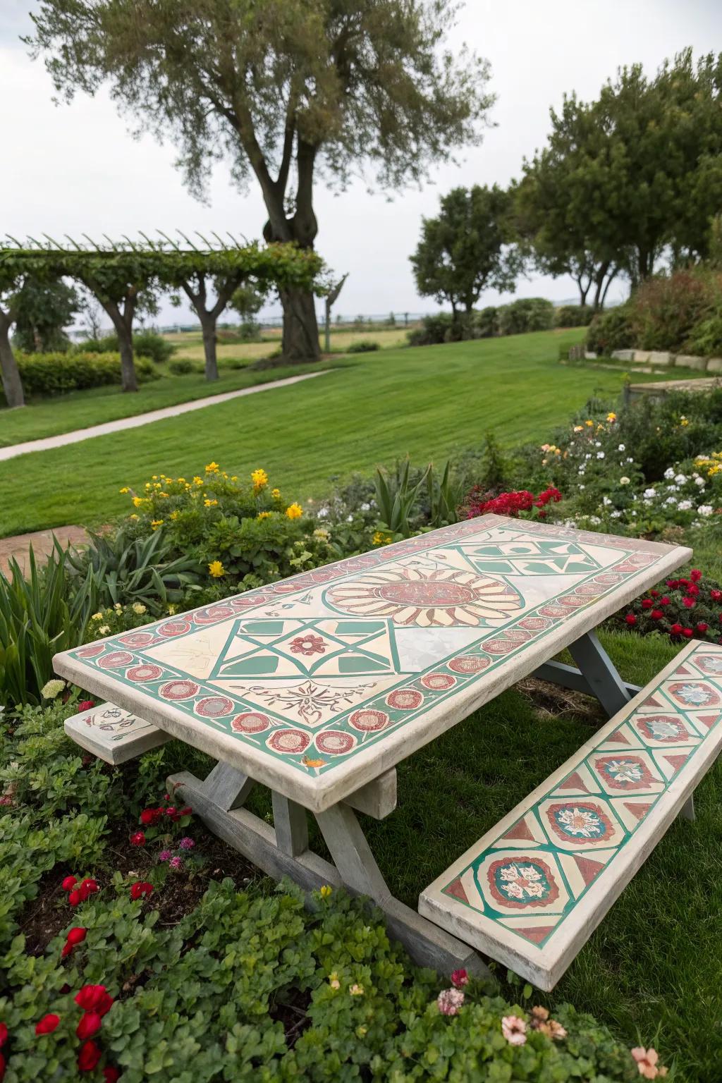 Modernize your picnic table with geometric patterns.