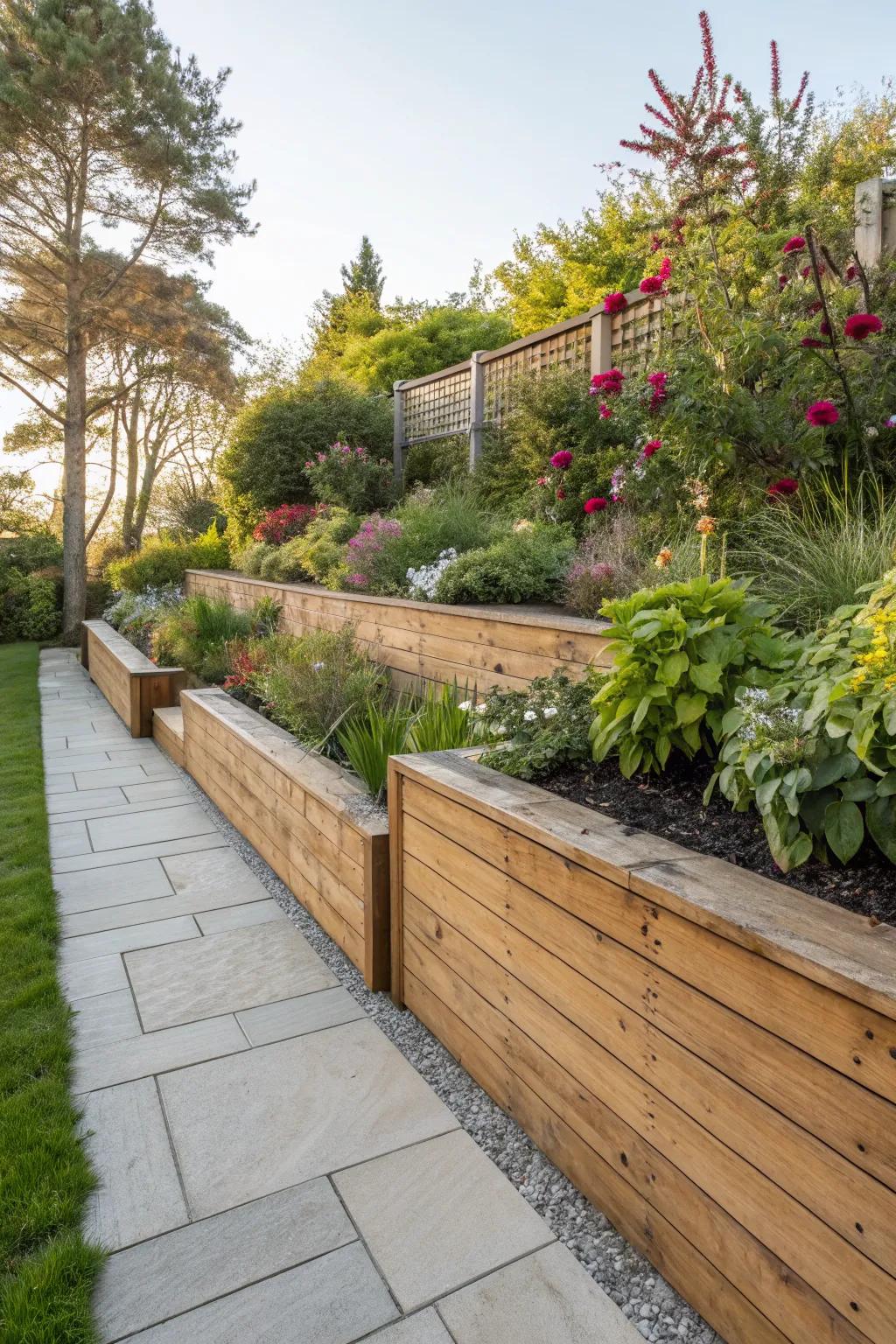 Warmth and style with a wooden retaining wall