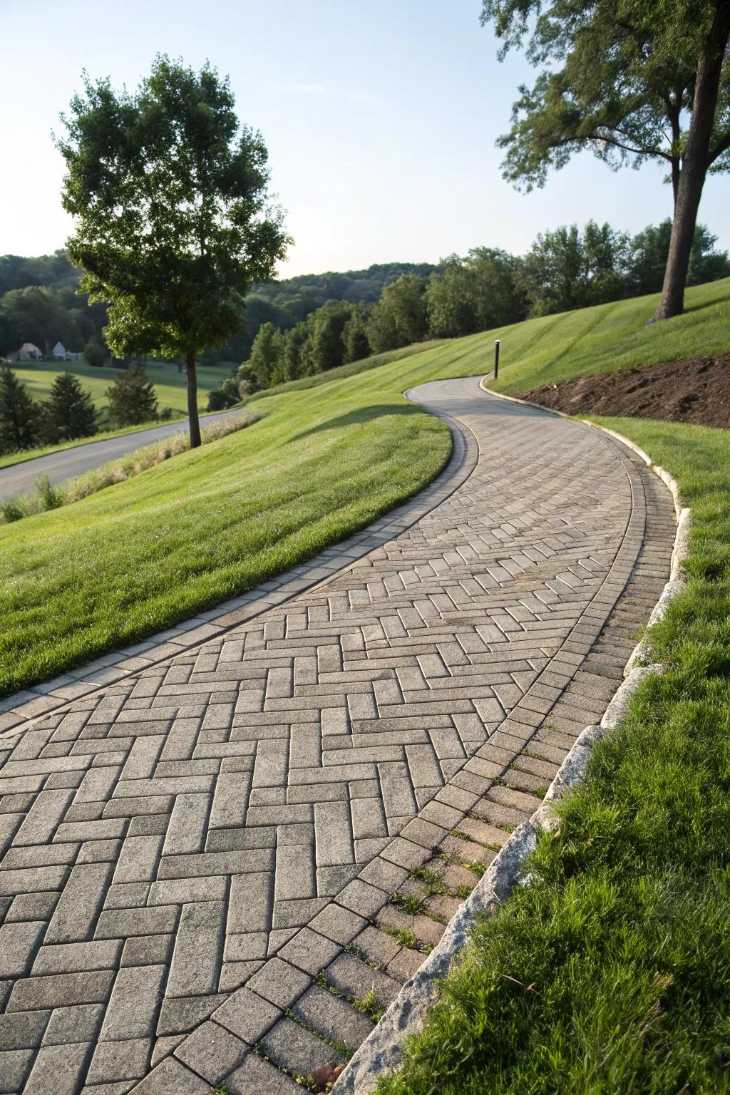 Stone patterns add character and traction to steep driveways.