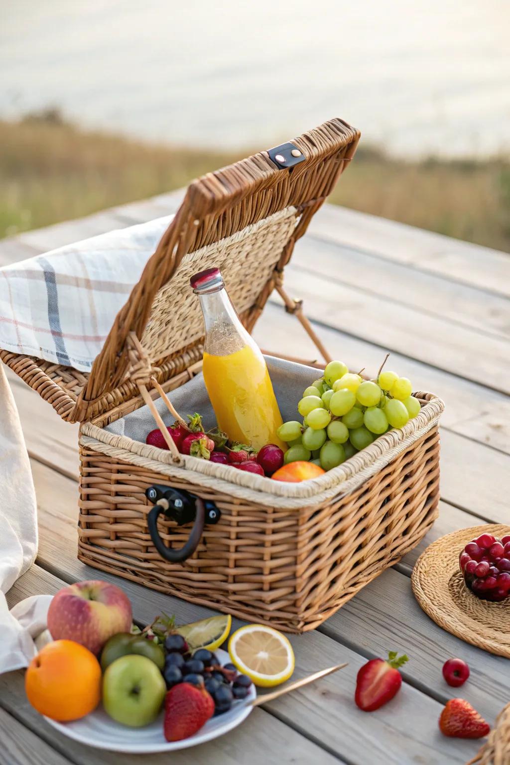 Wicker baskets bring timeless charm to your outdoor feast.