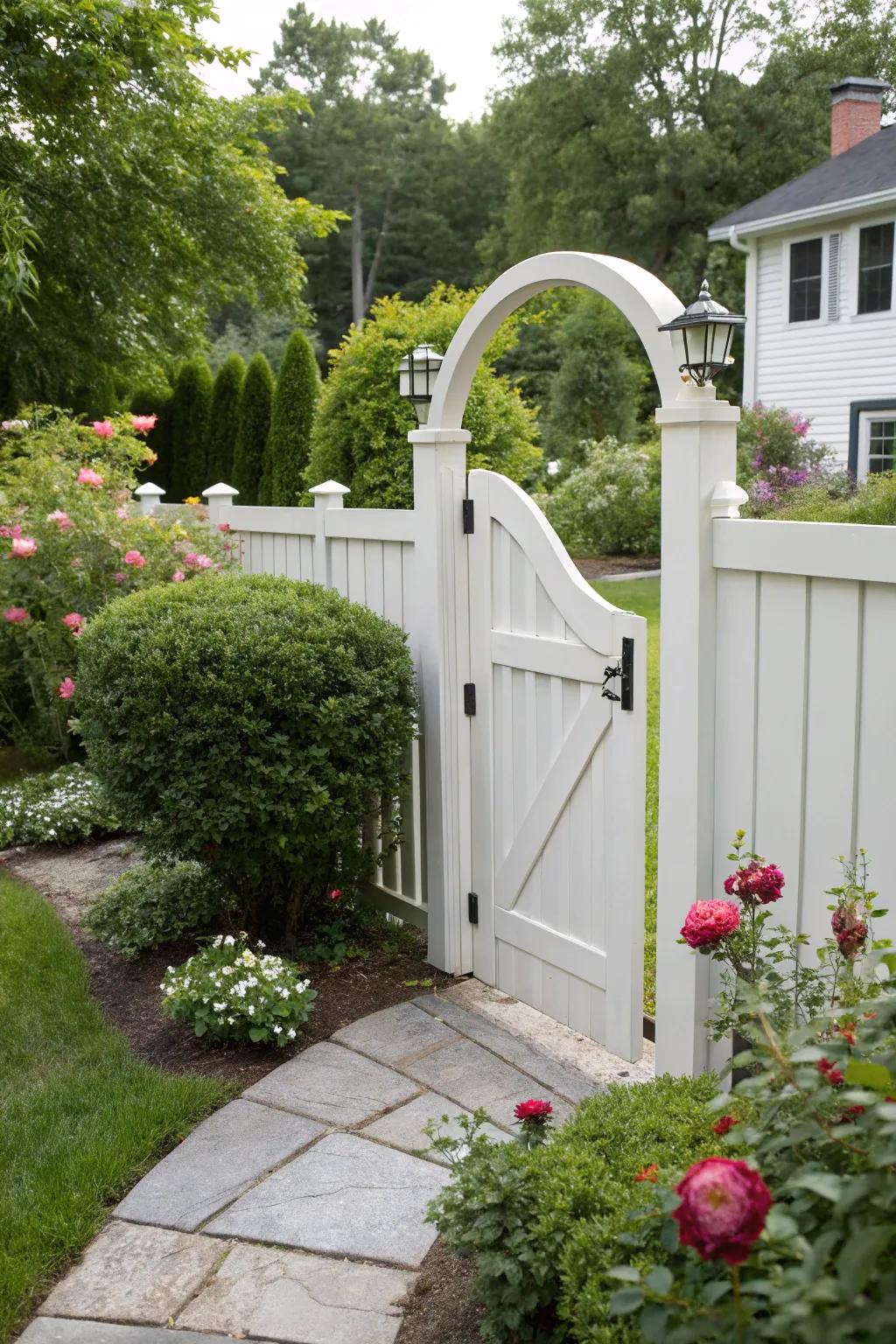 Add a touch of elegance with an arched-top vinyl gate.