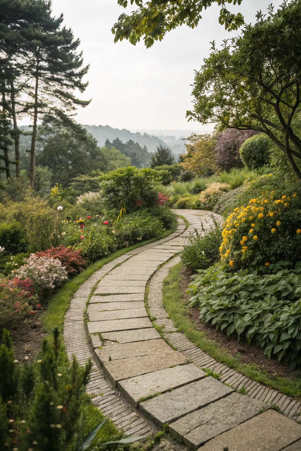 A curved path that beckons you to explore the garden's secrets.