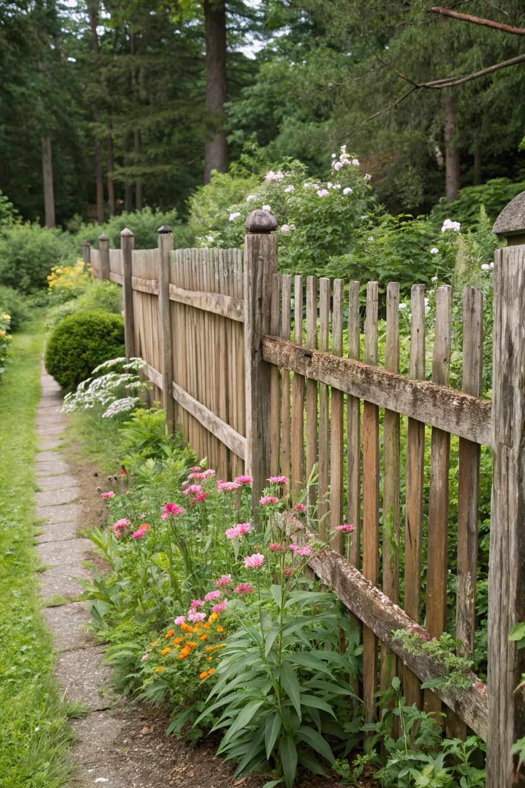 Rustic and warm, wooden slat fences bring a touch of timeless charm to any garden.