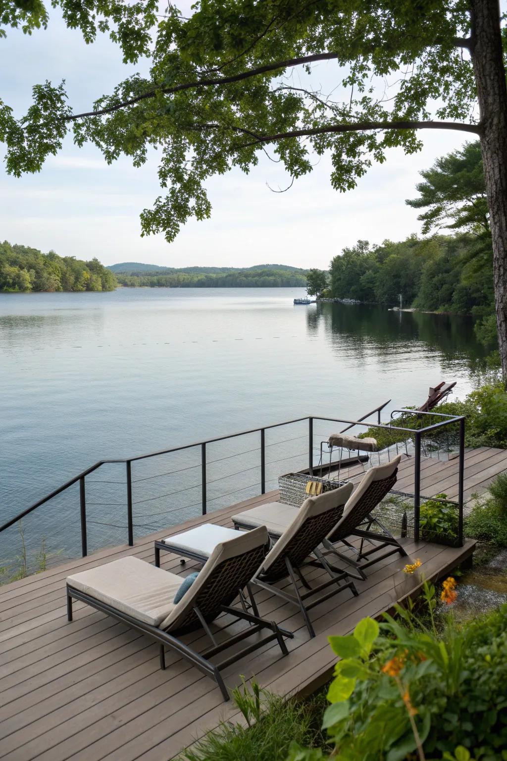 Relax in style with comfortable seating options on your waterfront deck.