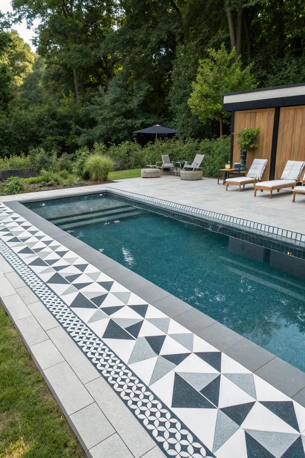 Geometric patterns offer a modern and stylish poolside look.